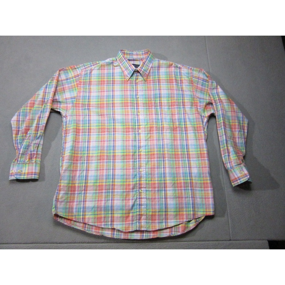 Peter Elliot Button Down Mens XL Multicolor Good Vintage Rainbow Plaid Shirt